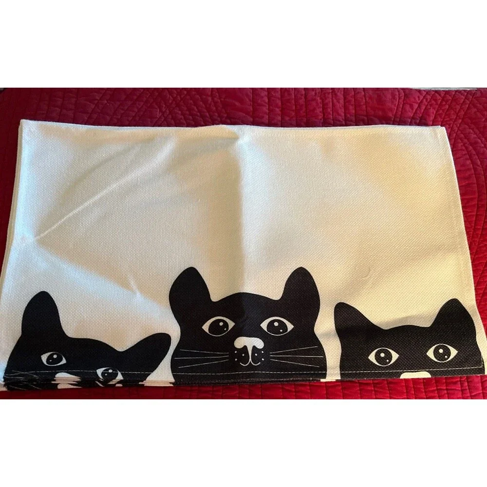 Black Cat Placemats Set of 6,Washable Heat Resistant 12×18 12*18in, Adorable!!